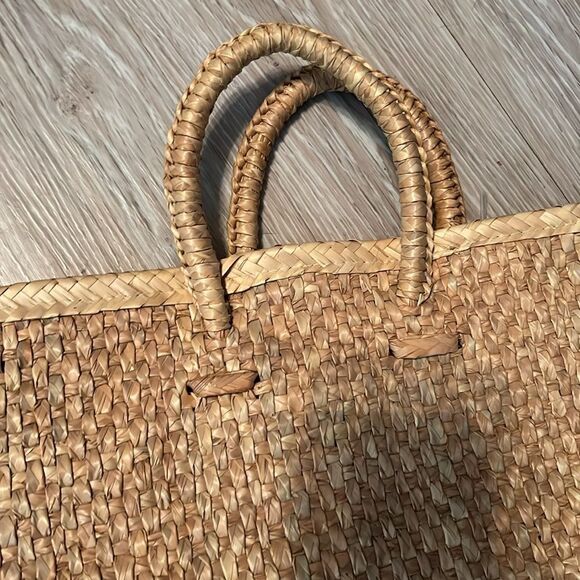 Vintage 60s Acapulco Tote Beach Bag Straw Woven Large Shopper 3D Rattan Flowers - Picture 12 of 12